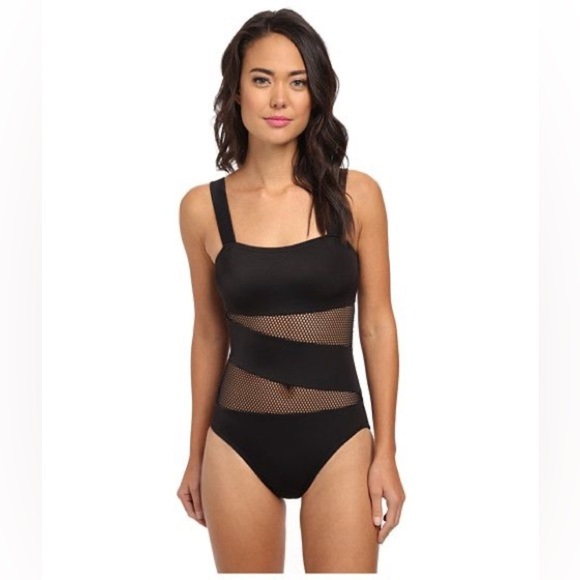 Dkny Other - DKNY Black Mesh Panel One Piece Swimsuit | Size 14 | Chic Cutout